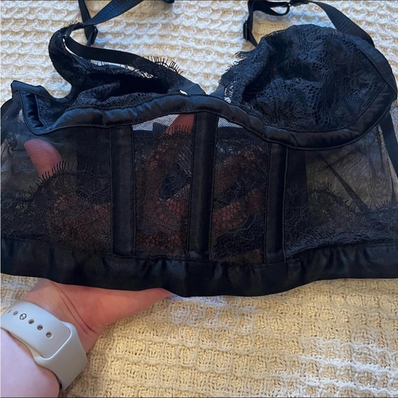 VICTORIAS SECRET Very Sexy Black Mesh Lace Bustier Corset Medium - Picture 7 of 8